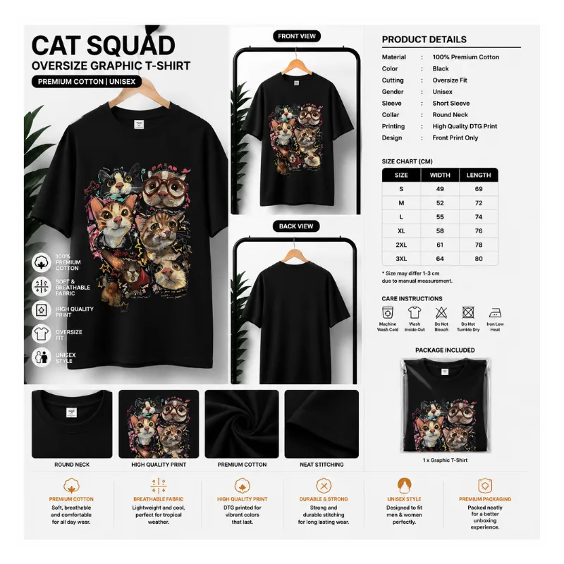 CAT SQUAD OVERSIZE GRAPHIC T-SHIRT thumbnail 2