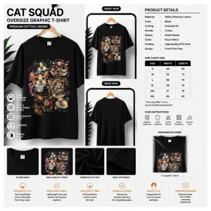CAT SQUAD OVERSIZE GRAPHIC T-SHIRT
