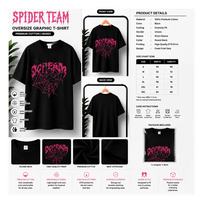 SPIDER TEAM OVERSIZE GRAPHIC T-SHIRT thumbnail 2