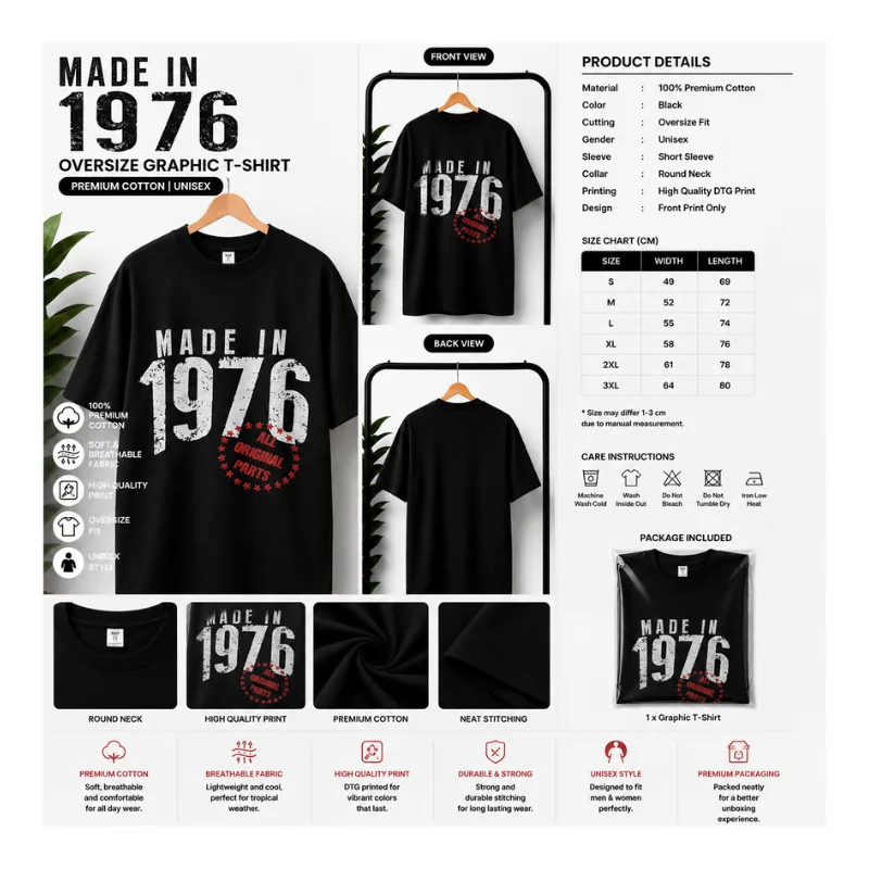 MADE IN 1976 OVERSIZE GRAPHIC T-SHIRT thumbnail 2