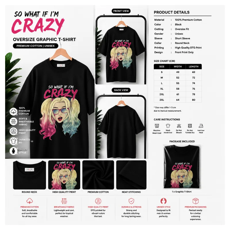 SO WHAT IF I’M CRAZY Oversize Graphic T-Shirt thumbnail 2
