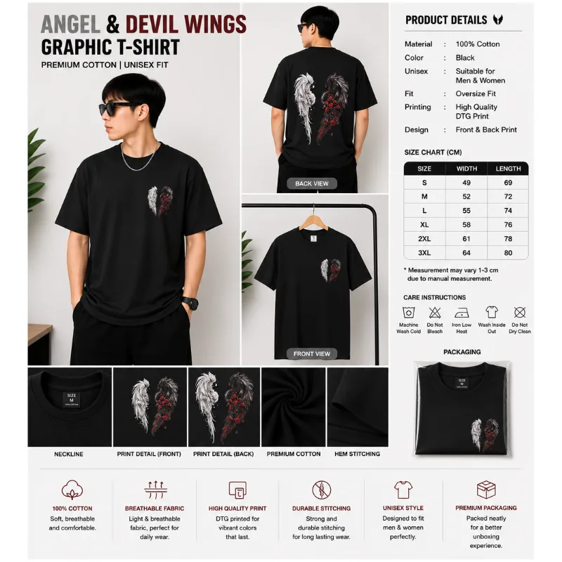 Angel & Devil Wings Graphic T-Shirt thumbnail 2