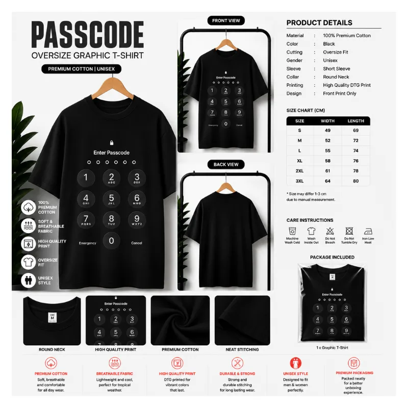 ENTER PASSCODE OVERSIZE GRAPHIC T-SHIRT thumbnail 2