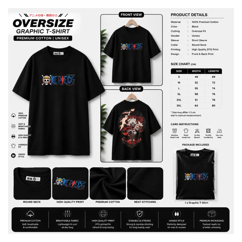 ONE PIECE LUFFY OVERSIZE GRAPHIC T-SHIRT thumbnail 2