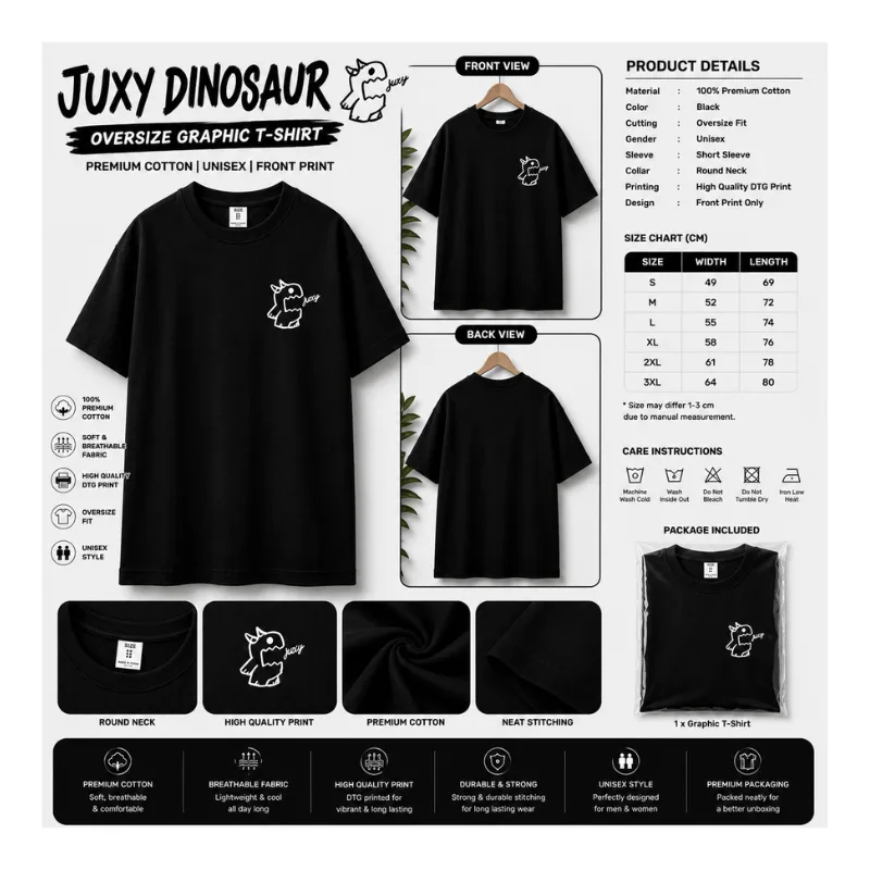 JUXY DINOSAUR OVERSIZE GRAPHIC T-SHIRT thumbnail 2