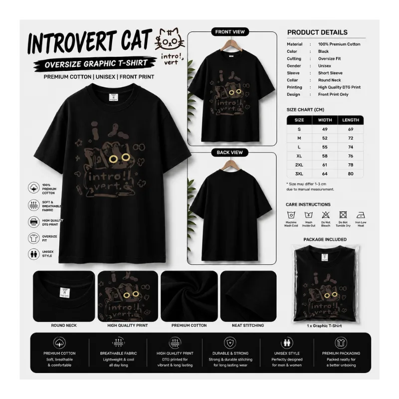 Introvert Cat Oversize Graphic T-Shirt thumbnail 2