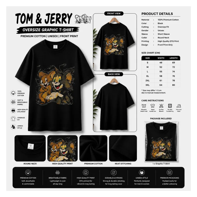 Tom & Jerry Oversize Graphic T-Shirt thumbnail 2