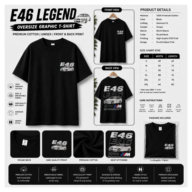BMW E46 Oversize Graphic T-Shirt thumbnail 2