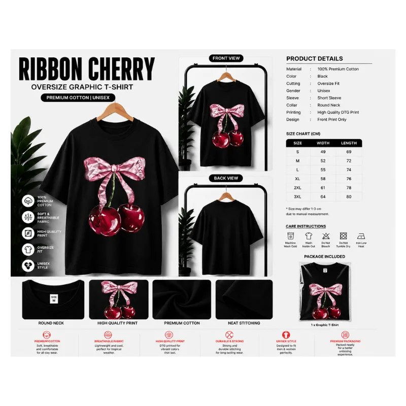 RIBBON CHERRY Oversize Graphic T-Shirt thumbnail 2