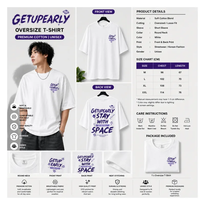 Get Up Early Stay With Space Oversize T-Shirt thumbnail 2