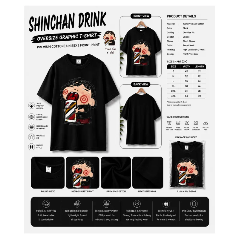 Shinchan Drink Oversize Graphic T-Shirt thumbnail 2