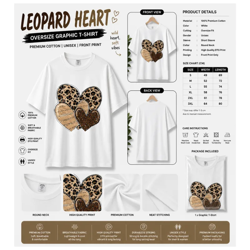 Leopard Heart Oversize Graphic T-Shirt thumbnail 2