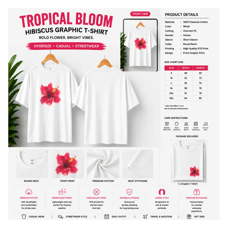 Tropical Bloom Hibiscus Graphic T-Shirt thumbnail 2
