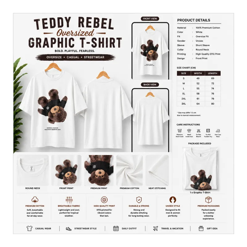 Teddy Rebel Oversized Graphic T-Shirt thumbnail 2