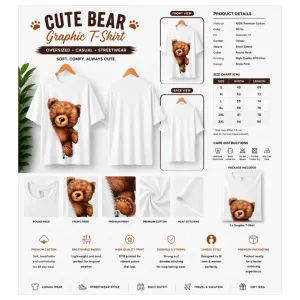 Cute Bear Peek Oversized T-Shirt