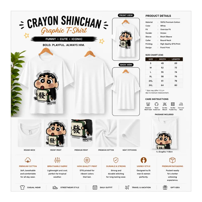 Crayon Shinchan Lucky Mahjong Graphic T-Shirt thumbnail 2