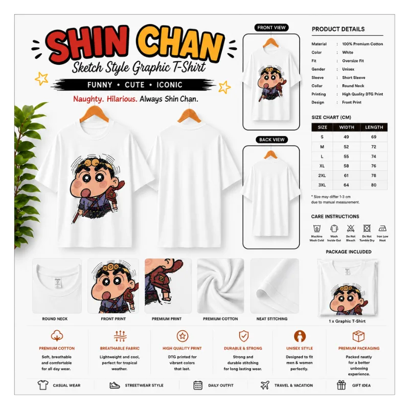 SHIN CHAN Sketch Style Graphic T-Shirt thumbnail 2