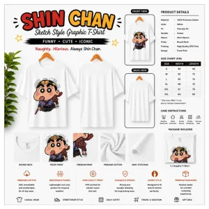 SHIN CHAN Sketch Style Graphic T-Shirt