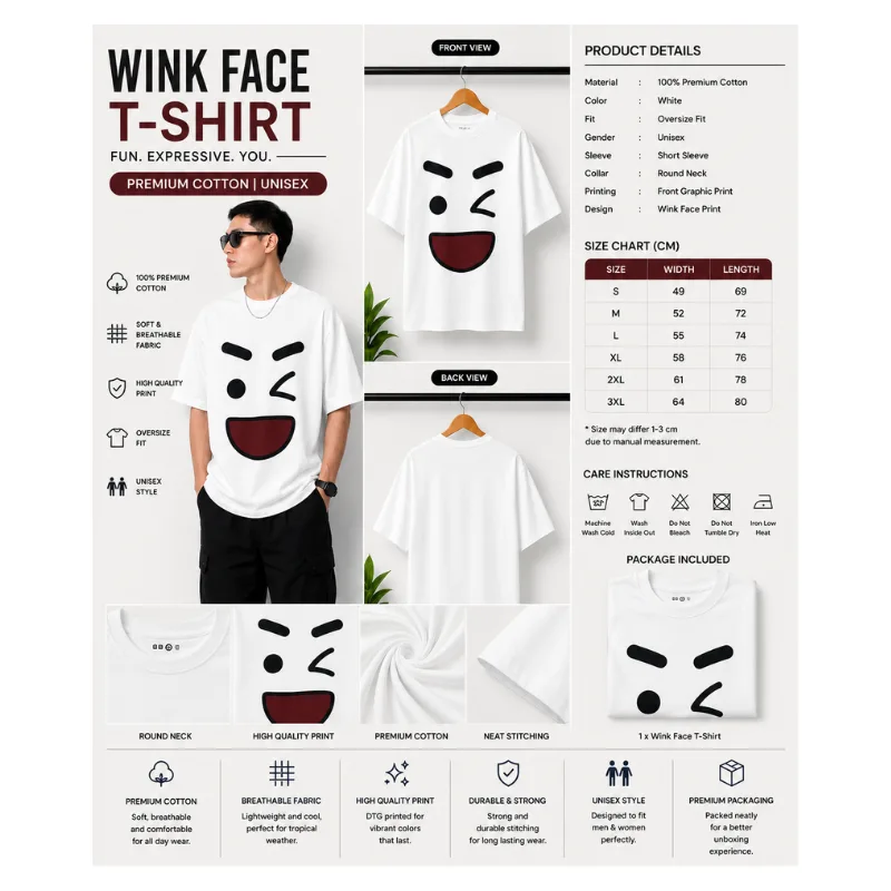 Wink Face Oversize T-Shirt thumbnail 2