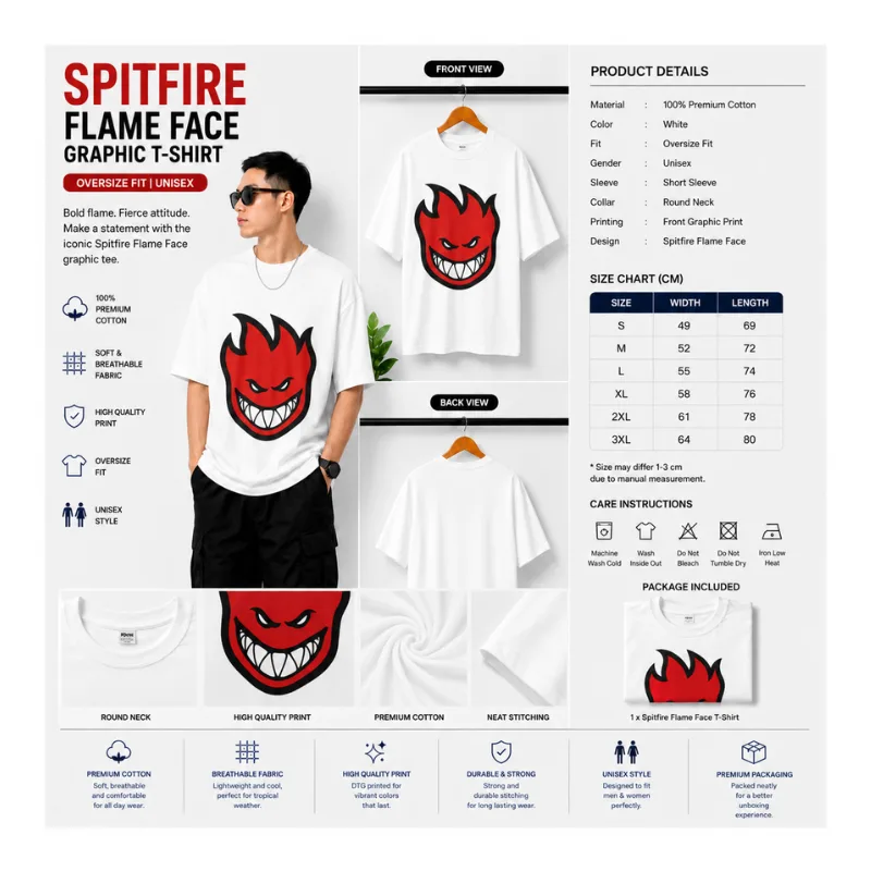 Spitfire Flame Face Graphic T-Shirt thumbnail 2