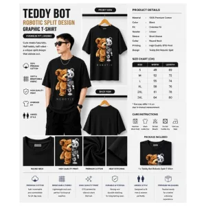 Teddy Bot Robotic Split Graphic T-Shirt