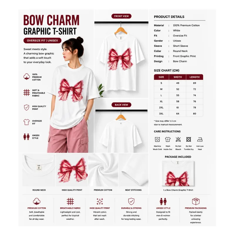 Ribbon Bow Charm Graphic T-Shirt thumbnail 2