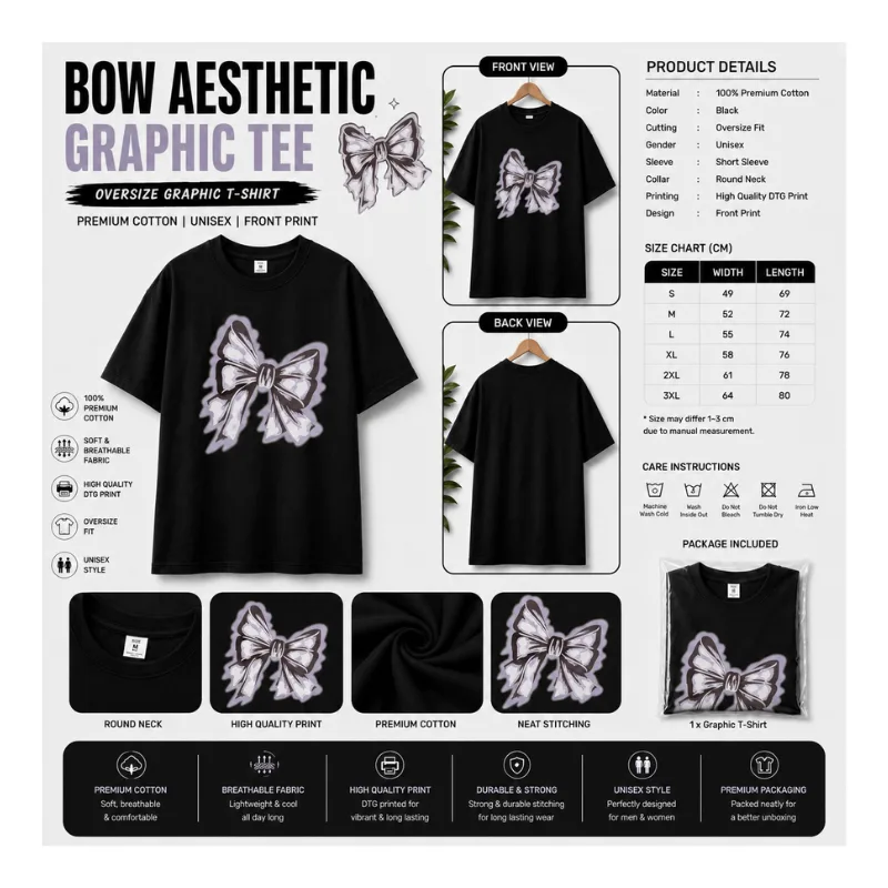 Ribbon Bow Charm Graphic T-Shirt thumbnail 2