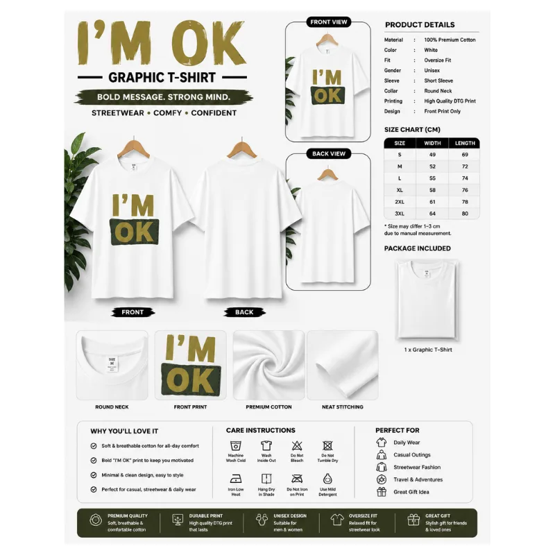 I'M OK Graphic T-Shirt thumbnail 2