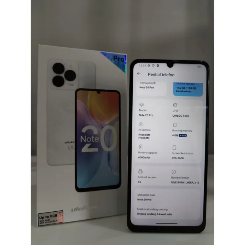 Ulefone Note 20 Pro 4G Android 14 LTE 6.75 inch HD Big Size Screen 8GB RAM +128GB ROM 6000mAH Battery Besar Black free SIMCARD sebulan 400GB Smartphone Speaker Touch Handphone thumbnail 2