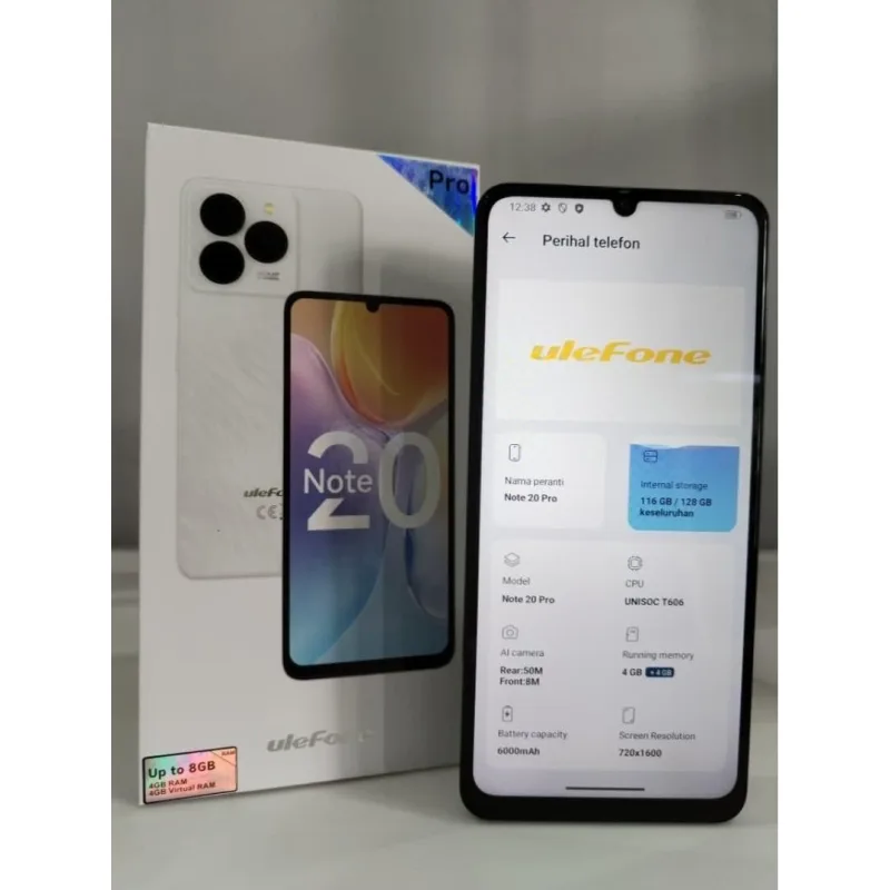 Ulefone Note 20 Pro 4G Android 14 LTE 6.75 inch HD Big Size Screen 8GB RAM +128GB ROM 6000mAH Battery Besar Black free SIMCARD sebulan 400GB Smartphone Speaker Touch Handphone thumbnail 4