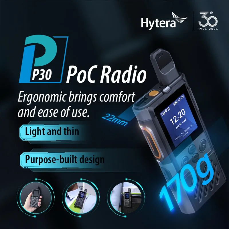 Hytera P30 Server Talkie Slim Compact IP54 MCMC SIRIM 3000mAH Type C Logistics security Retail Hospital CRTOS Walkie Audio thumbnail 4