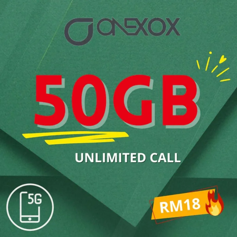 ONEXOX XOX 5G PREPAID SIMCARD - 50GB, UNLIMITED CALL, HOTSPOT - RM18 - 1X-18 include SIMCARD thumbnail 5