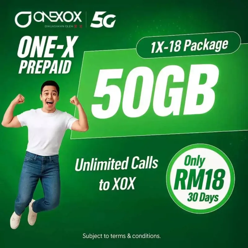 ONEXOX XOX 5G PREPAID SIMCARD - 50GB, UNLIMITED CALL, HOTSPOT - RM18 - 1X-18 include SIMCARD thumbnail 2