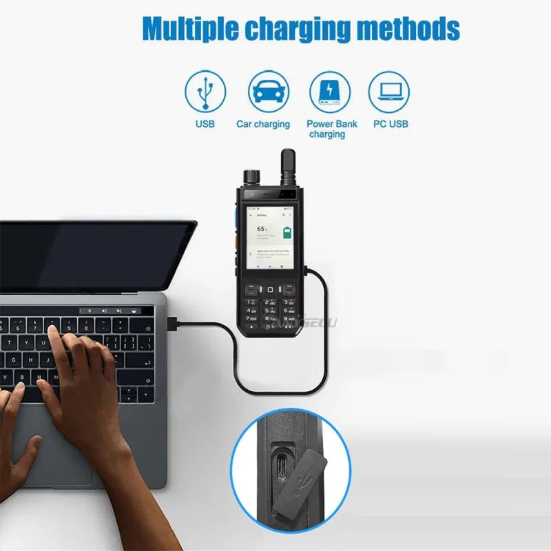 Anysecu W70 4G F2 Android 10 POC Radio Real-PTT ZELLLO POC Star Unlimited Jarak Walkie Talkie dengan Layar Sentuh 2.4 Inci dan Lampu Kuningan Merah dan Biru GPS Bluetooth WIFI Support thumbnail 4