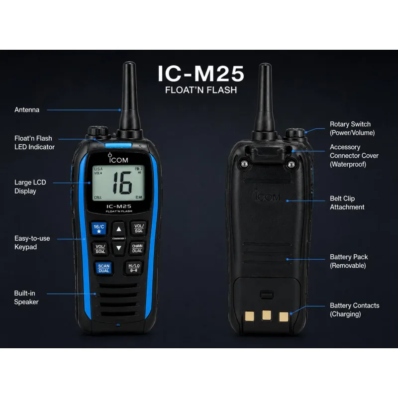 ICOM IC, M25 EVO VHF Marine Radio Waterproof Marine Walkie Talkie Floating Marine Radio Marine Walkie Talkie VHF Marine Transceiver IC, M25 Audio thumbnail 5
