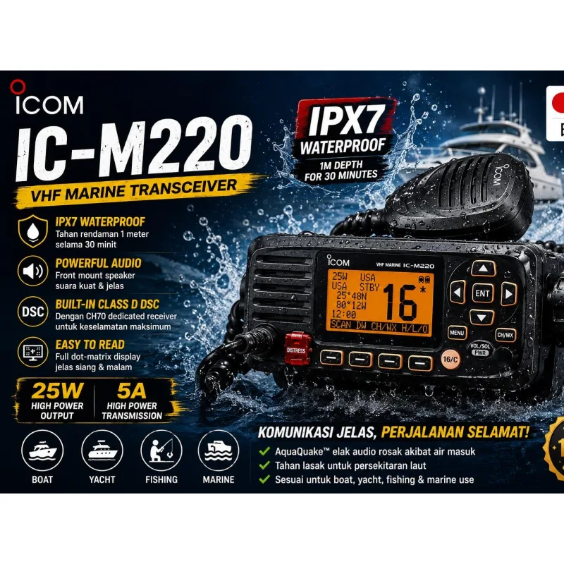 ICOM IC, M220 Marine Radio 25W Waterproof IPX7 Made In Japan Boat Yacht Fishing thumbnail 5