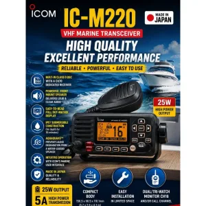 ICOM IC, M220 Marine Radio 25W Waterproof IPX7 Made In Japan Boat Yacht Fishing
