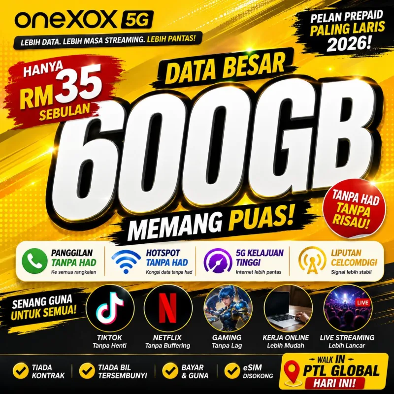 OneXOX 5G 600GB RM35 Unlimited Call Hotspot CelcomDigi Prepaid SIM Card thumbnail 3