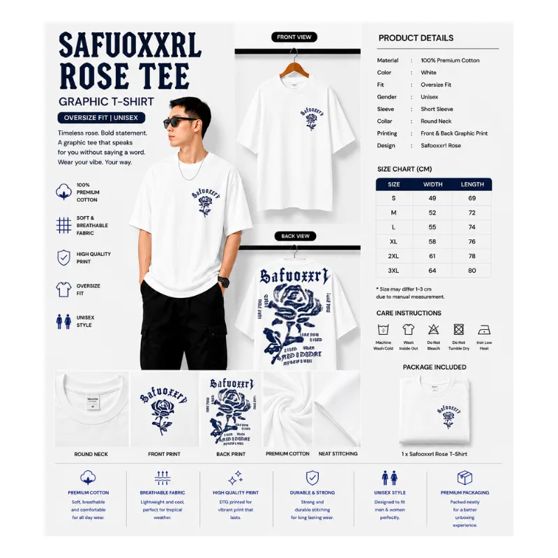 Safuoxxrl Rose Tee – Oversize Unisex Graphic T-Shirt thumbnail 2