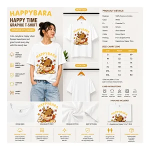 HAPPYBARA HAPPY TIME Graphic Oversize T-Shirt