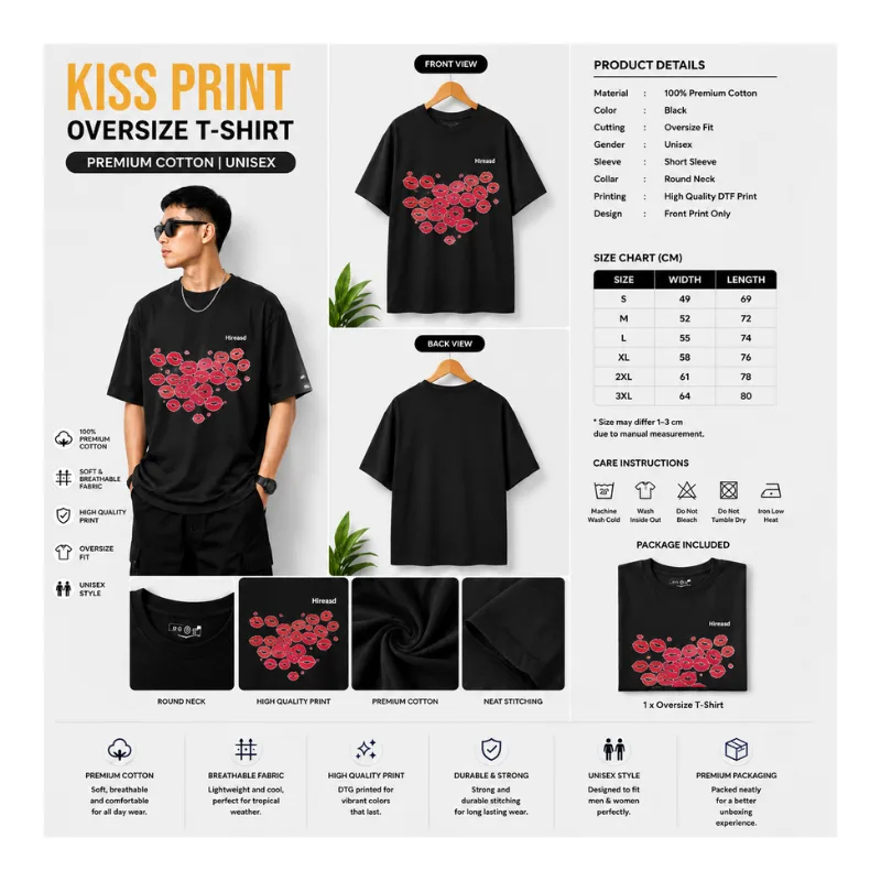 Kiss Print Oversize T-Shirt thumbnail 2