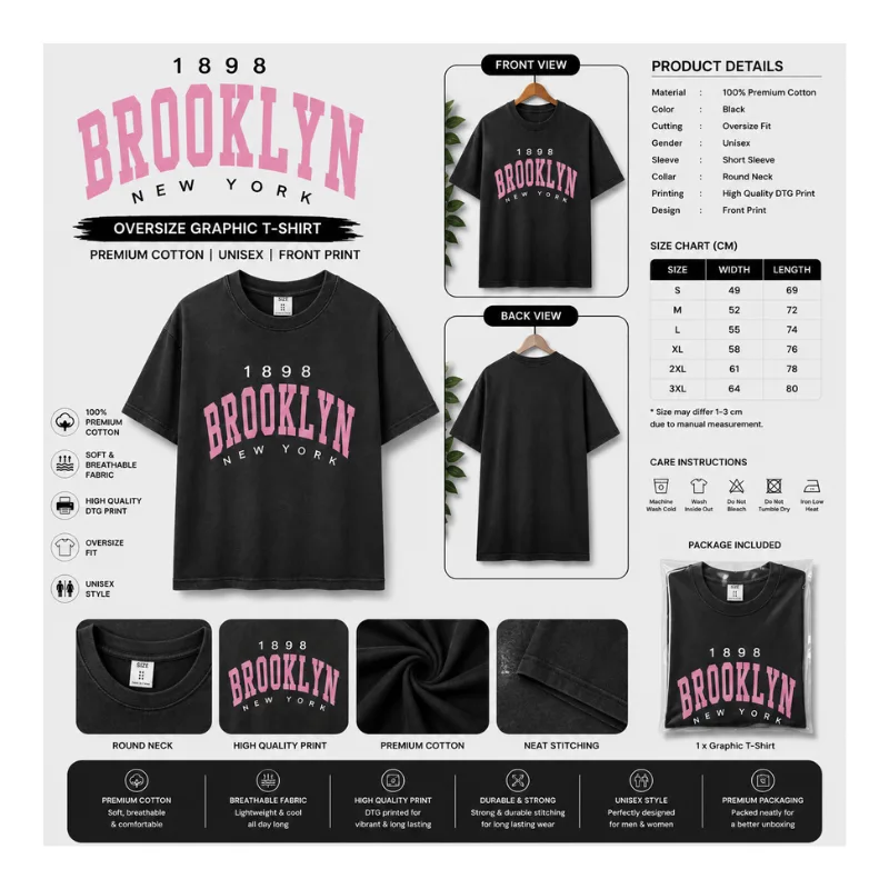 Brooklyn 1898 New York Graphic Tee Oversize T-Shirt thumbnail 2