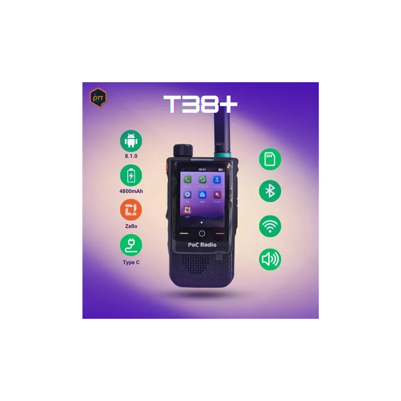 Nexptt T38+ Tourch Screen Zello Bluetooth Wifi Walkie Talkie 4G Telefon Bimbit Audio Talk Plastik Berportabel Set Radio Tanpa Wayar dengan Skrin Sentuh dan Kapasiti Bateri 4800mAh