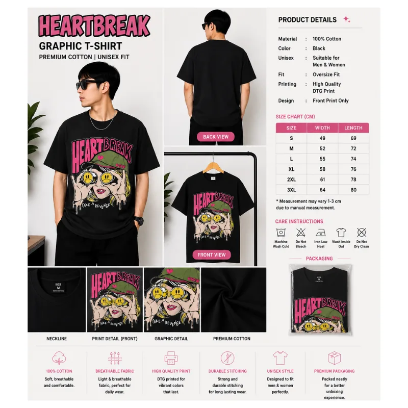 HEARTBREAK Graphic Oversize T-Shirt thumbnail 2