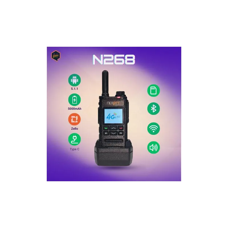 NEXPTT N268 Charge Duduk Zello 4g Lte Network Single Card Handheld Radio Hitam Dengan Bateri 5000mAh & Bluetooth V3.0
