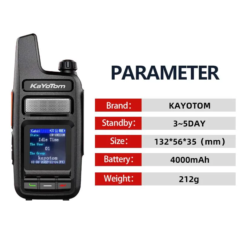 Kayotom T20 4G LTE POC Radio dengan 4D-LTE Jaringan CPU MDM9X07 Skrin Berwarna 1.44 Inci Kapasiti Bateri 4000mAh Sokongan Hingga 50 Kumpulan GPS Akurat Pemetaan dan Posisioning... thumbnail 3