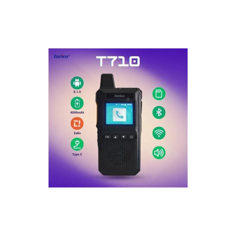 Inrico T710A - Radio POC Handheld 4G dengan Bateri 4000mAh & Bluetooth 8.1.0 Zello untuk Kepentingan Operasi Anda