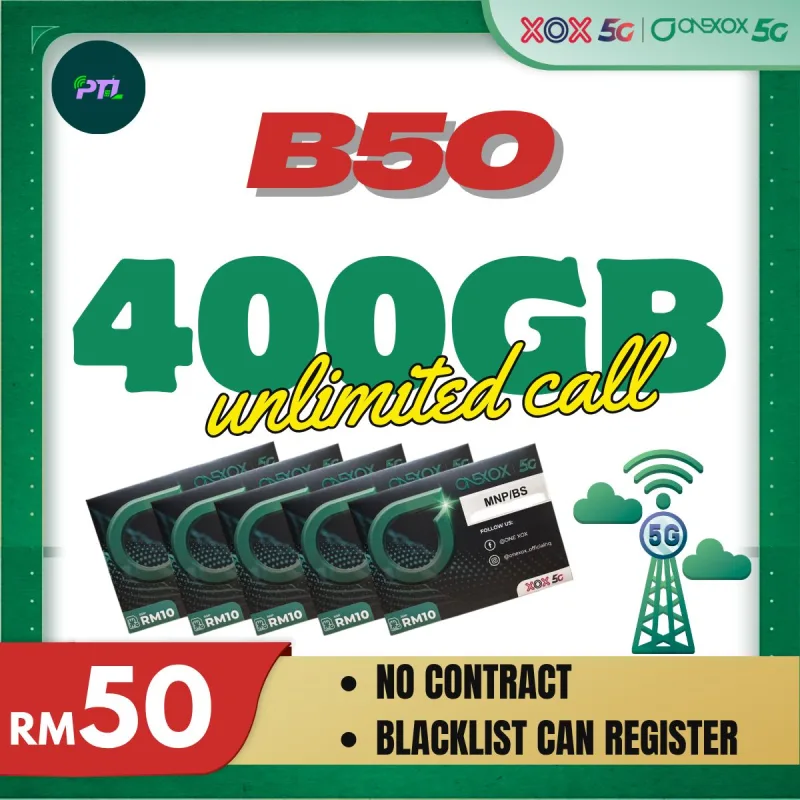 ONEXOX 5G B50 Pelan Pascabayar 400 GB Data Hotspot Panggilan Tanpa Had RM53 sebulan termasuk SST Telefon thumbnail 4