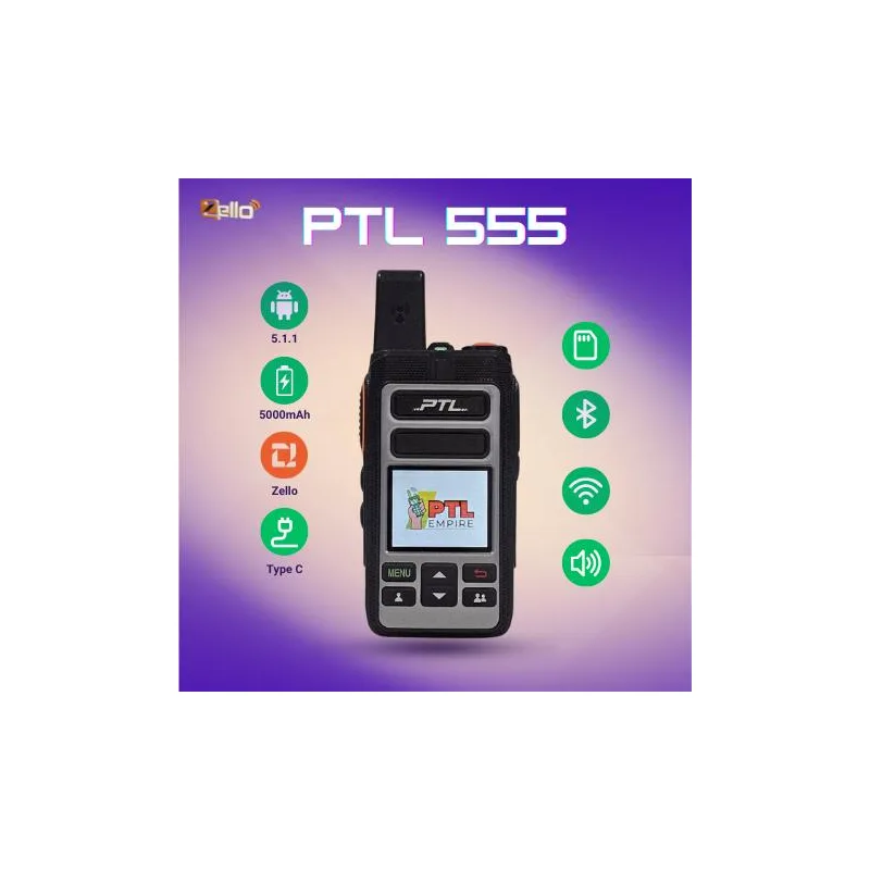 PTL Simcard 4G Walkie Talkie PTL-555 Audio Radio Set Zello Walkietalkie dengan Bateri 5000mAh, Sistem Android 5.1.1, Kompatibel 2G/3G/4G/LTE, dan Sokongan Zello PTT