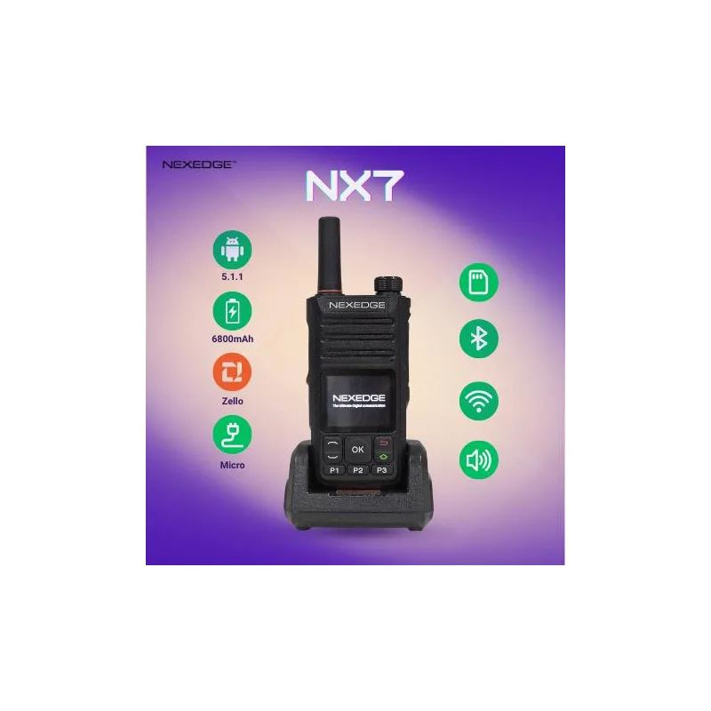 NEXEDGE NX7 Zello 4g Lte Radio Tangan Hitam dengan Bateri 6800mAh, Bluetooth V3.0, & Komunikasi Zello Ptt